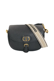 CHRISTIAN DIOR Medium Bobby Leather Handbag with Canvas Strap